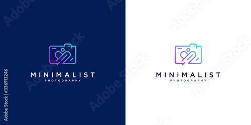 minimalist logo design love photography. line style design, camera, lens and focus.