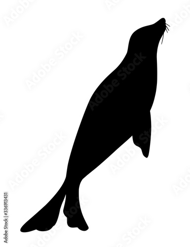Black silhouette cute seal cartoon animal design flat vector illustration isolated on white background