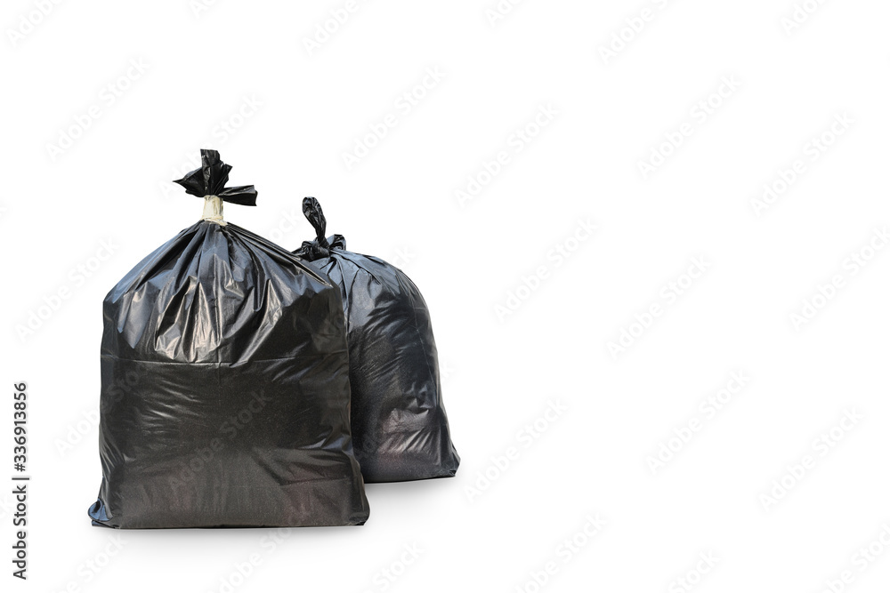 Close up of two garbage bags isolated on white background with clipping paths.