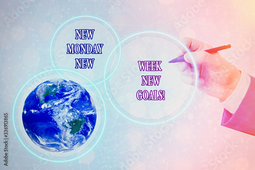 Conceptual hand writing showing New Monday New Week New Goals. Concept meaning goodbye weekend starting fresh goals targets Elements of this image furnished by NASA photo