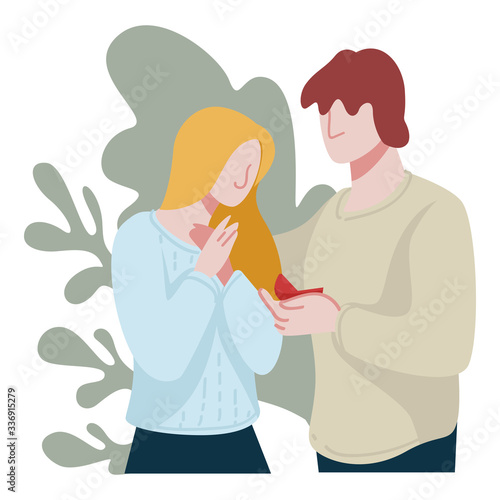 Man proposing to girlfriend, marrying couple in love