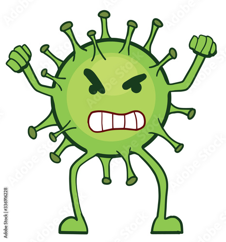 sticker with the evil green character coronavirus
