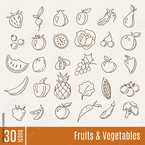 Flat icons in Fruits and Vegetables infographic icons set.