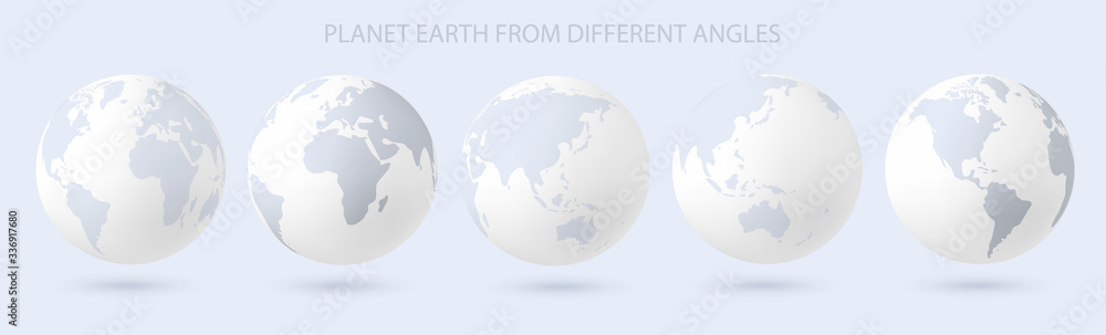 Planet earth, angles of the planet earth from different angles, map of the earth. Earth globe. Vector illustration