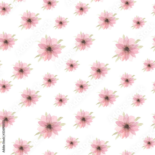 Floral watercolor pattern. Hand drawn illustrations of pink flowers. Seamless background © Татьяна Петрова