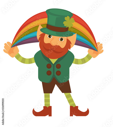 Leprechaun with rainbow and shamrock, st patricks day