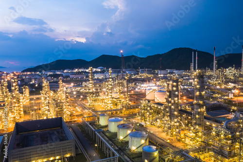 oil and gas refinery industry area at night