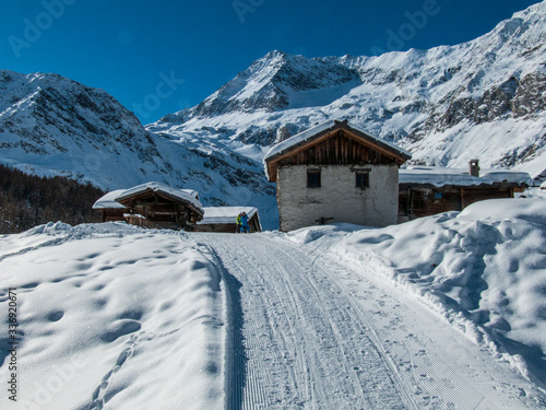 Lazinser Alm, Pfelders, South Tyrol, Italy, in the winter photo