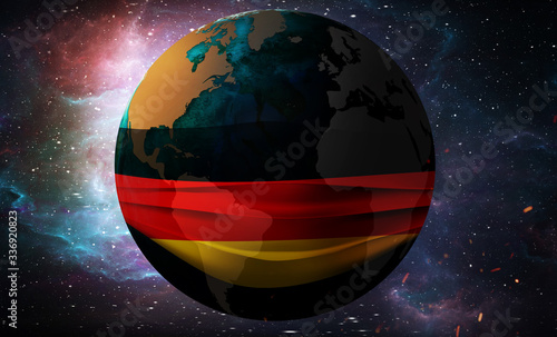 Earth Globe in a medical mask. Global epidemic of corona virus concept. Germany flag.  © JustLife