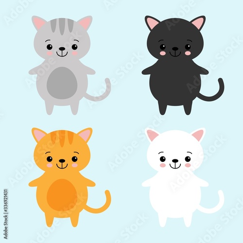 Cute Cat Set, flat icons. Vector Illustration Cartoon