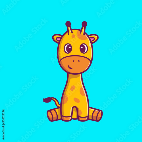 Cute Giraffe Sitting Vector Icon Illustration. Giraffe Mascot Cartoon Character. Animal Icon Concept White Isolated. Flat Cartoon Style Suitable for Web Landing Page, Banner, Flyer, Sticker, Card