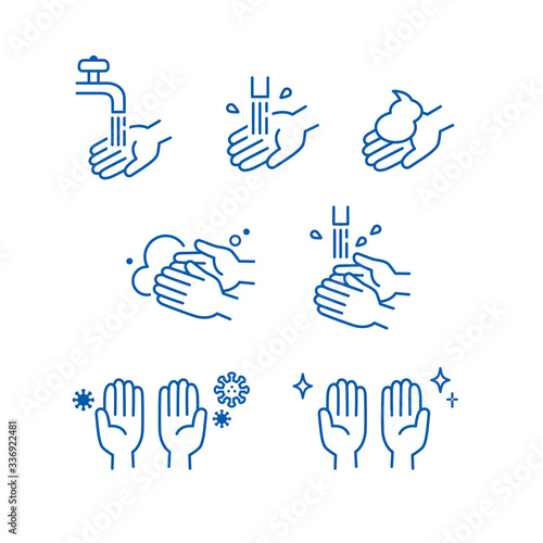 手洗い シンプルなアイコンセット コロナウイルス対策 - Hand washing icon set