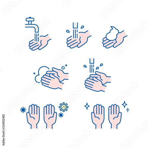 手洗い シンプルなアイコンセット コロナウイルス対策 - Hand washing icon set