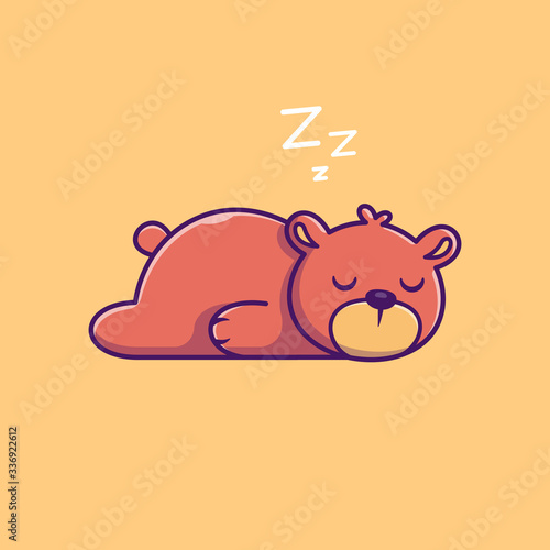 Teddy Bear Sleeping Vector Icon Illustration. Lazy Bear Mascot Cartoon Character. Animal Icon Concept White Isolated. Flat Cartoon Style Suitable for Web Landing Page, Banner, Flyer, Sticker, Card
