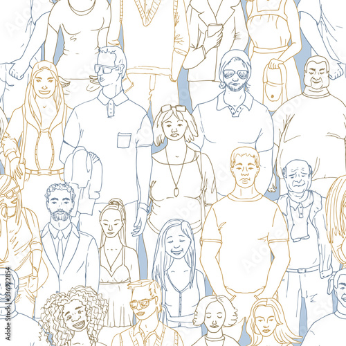 hand drawn people seamless vector pattern. Crowd