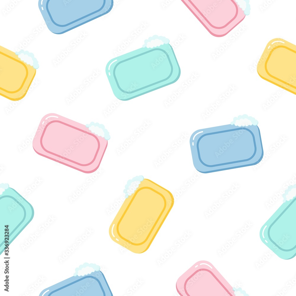 Seamless pattern of color soap cartoon icon. Illustration for web and mobile design.