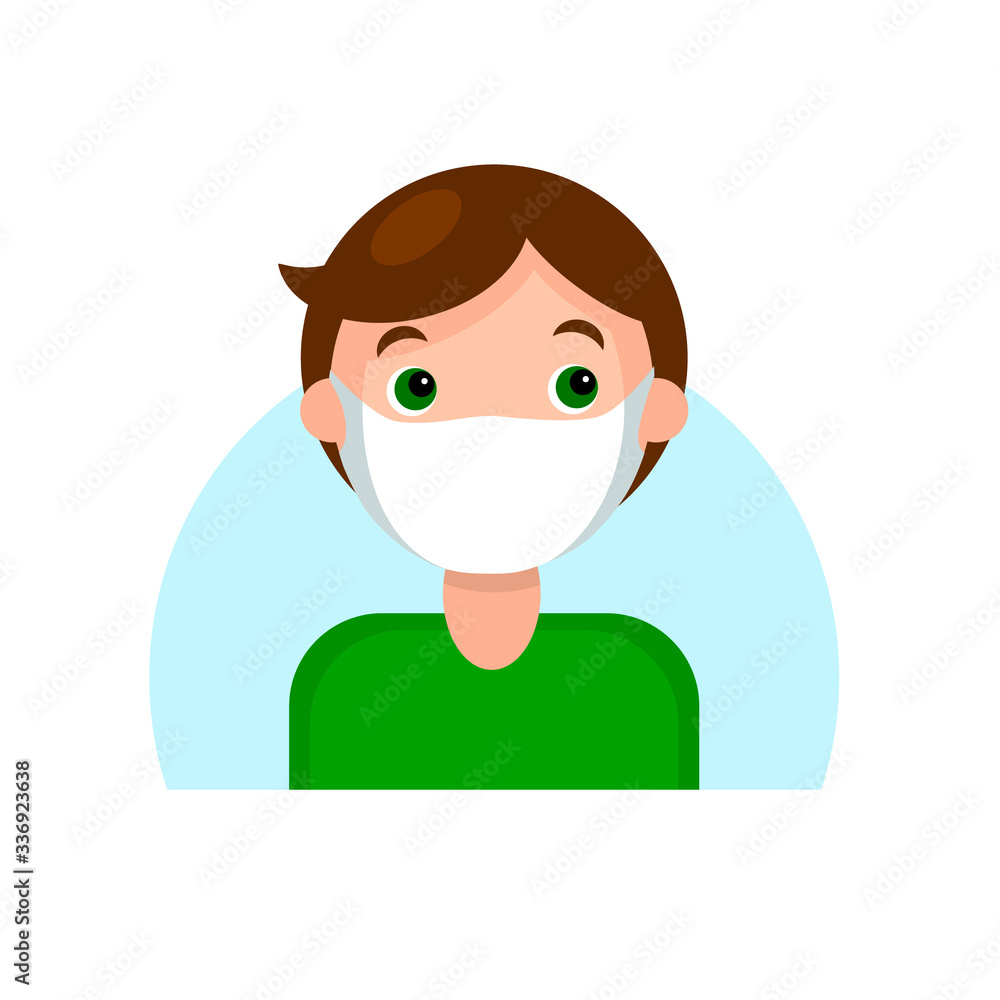 Face of a brunette boy in mask. Cartoon portrait of a young man. Avatar character for an icon, logo, hand drawn simple flat. Stock vector illustration isolated on white background. Face of a brunette boy in mask. Cartoon portrait of a young man. Avatar character for an icon, logo, hand drawn simple flat. Stock vector illustration isolated on white background.