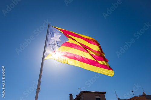 Estelada flag in Montblanc village on Tarragona, Catalonia, Spain. photo