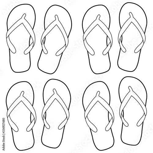 Summer flip flops. Vector black and white coloring page 