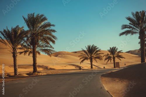 Gate to the Qasr Al Sarab Desert Resort Hotel in Abu Dhabi in Liwa Desert, United Arab Emirates 