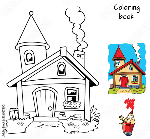 Little house. Coloring book. Cartoon vector illustration