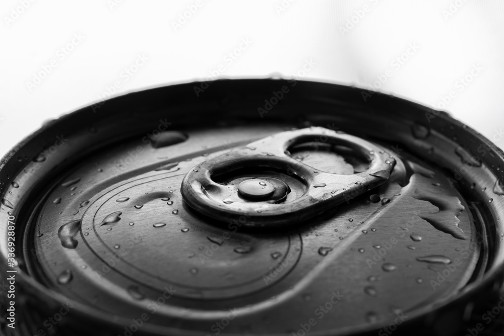 Close up of soda can with focus on opening seal Close up of soda can with focus on opening seal