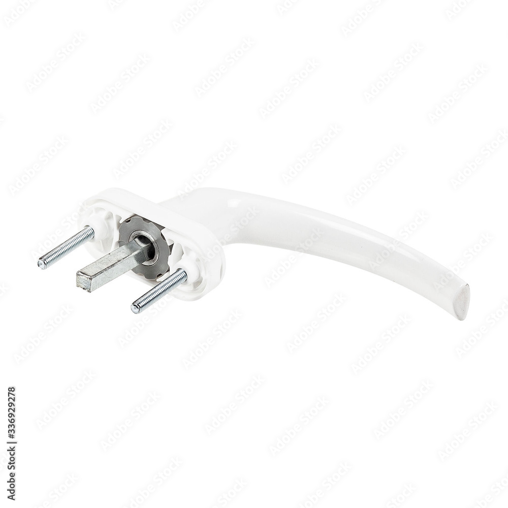 New white plastick door or window handle isolated on white background New white plastick door or window handle isolated on white background
