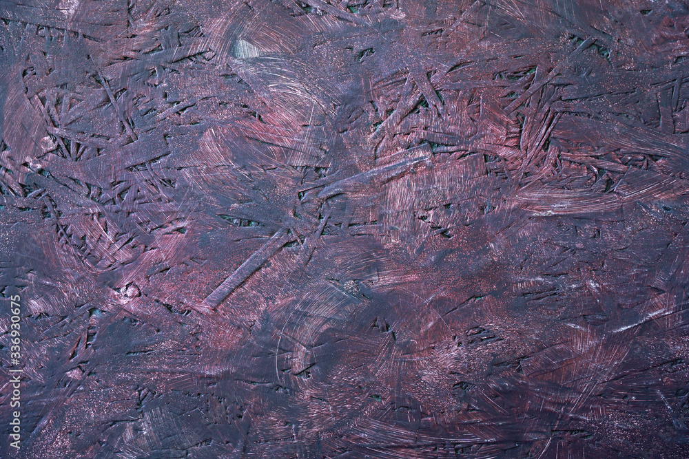 Texture of dark red and blue wooden with cracks, photo wallpaper, photophone, background. Flat lay. Copy space.