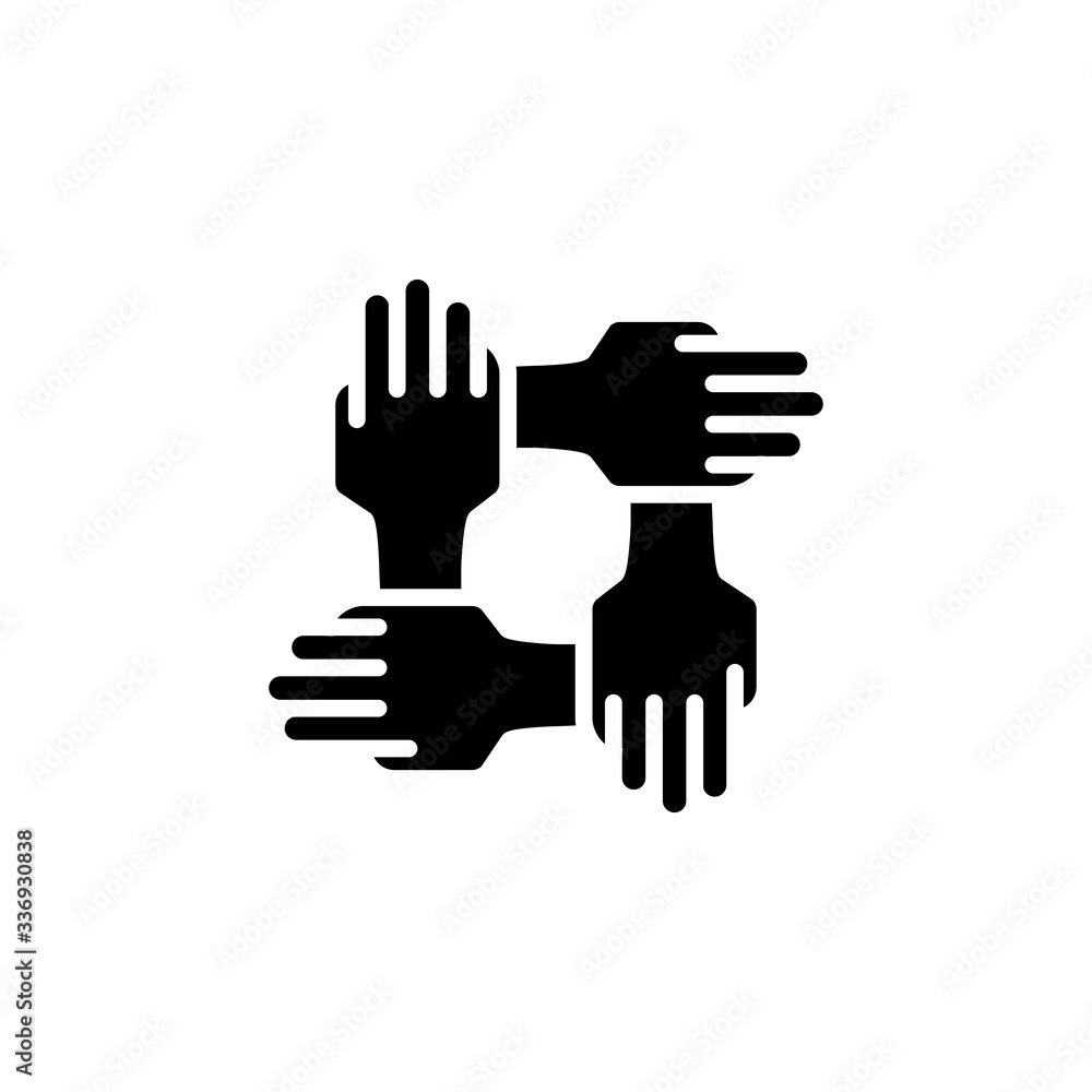 Together icon. Teamwork vector icon. Four hands support each other sign. Collaboration, Business partnership symbol - Vector illustration Together icon. Teamwork vector icon. Four hands support each other sign. Collaboration, Business partnership symbol - Vector illustration