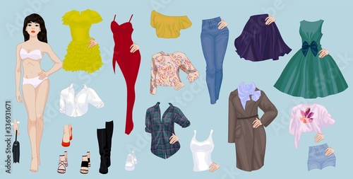 Paper doll of a pretty asian girl with clothes