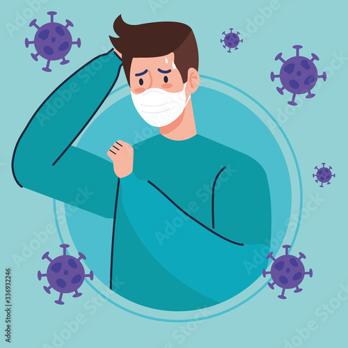 man with face mask sick of coronavirus 2019 ncov vector illustration design