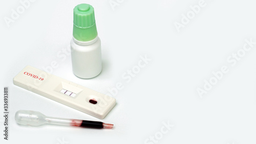 Rapid test kit for coronary virus covid-19 on a white background.
