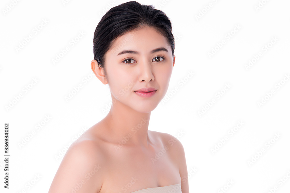 Beautiful Young Asian Woman with Clean Fresh Skin. Face care, Facial treatment, Cosmetology, beauty and healthy skin and cosmetic concept, woman beauty skin isolated on white background Beautiful Young Asian Woman with Clean Fresh Skin. Face care, Facial treatment, Cosmetology, beauty and healthy skin and cosmetic concept, woman beauty skin isolated on white background