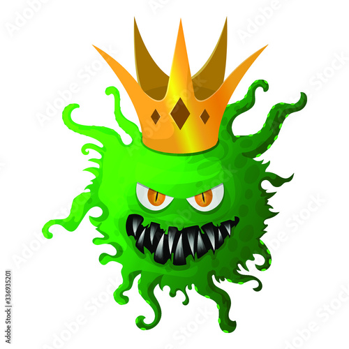 Green angry smiley coronavirus in the crown. Wuhan virus 2019-nCoV