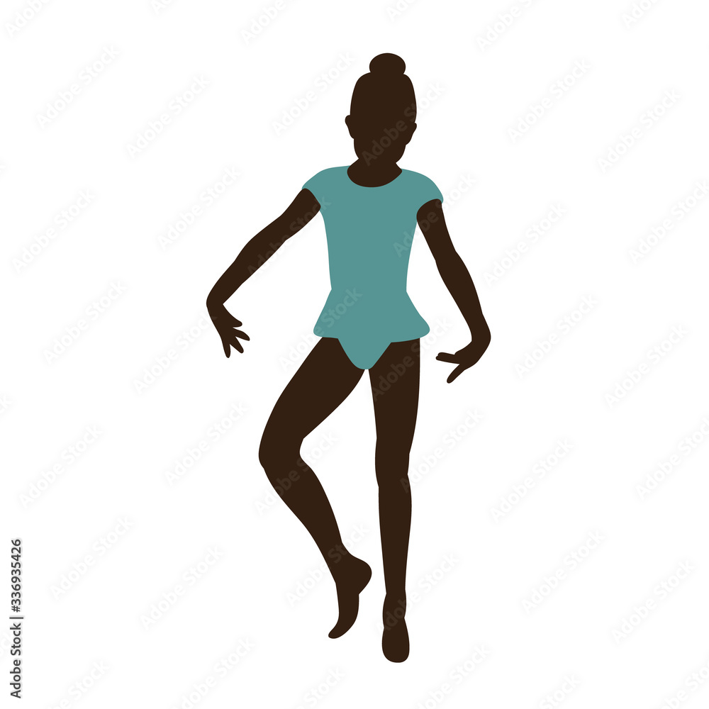  silhouette in colored clothes girl gymnast stretching
