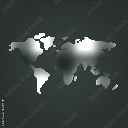 Vector Dotted World Map Background Light and Dark Grey for Presentations. Continents: Europe, Asia, Australia, America, Africa
