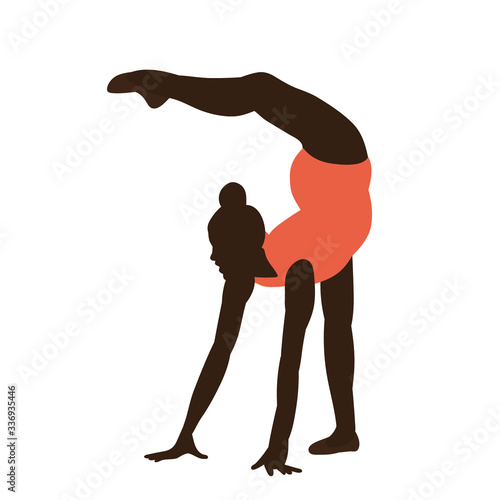  isolated, silhouette in colored clothes girl gymnast stretching