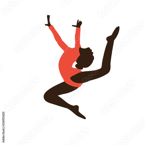silhouette in colored clothes gymnast jumping