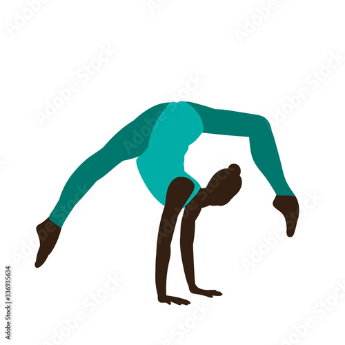  isolated, silhouette in colored clothes girl gymnast, acrobatics