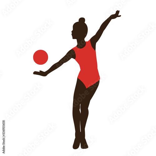 vector, isolated, silhouette in colored clothes girl gymnast with a ball