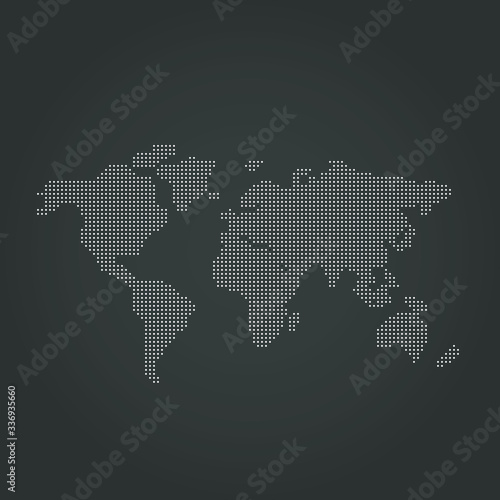 Vector Dotted World Map Background Light and Dark Grey for Presentations. Continents: Europe, Asia, Australia, America, Africa