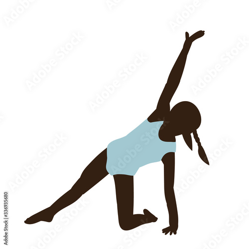 vector, isolated, silhouette in colored clothes little girl gymnast