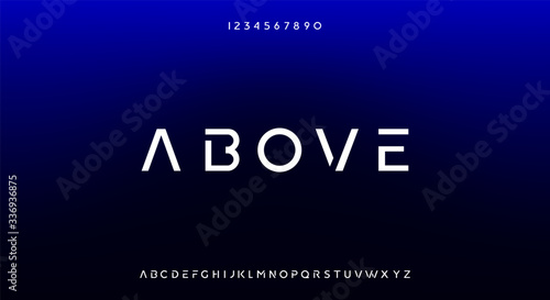 Above, an abstract sporty technology science alphabet font. digital space typography vector illustration design	