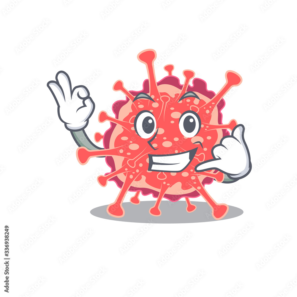 Cartoon design of polyploviricotina with call me funny gesture Cartoon design of polyploviricotina with call me funny gesture
