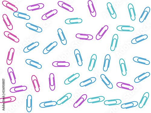 Stationary paperclips isolated on white background