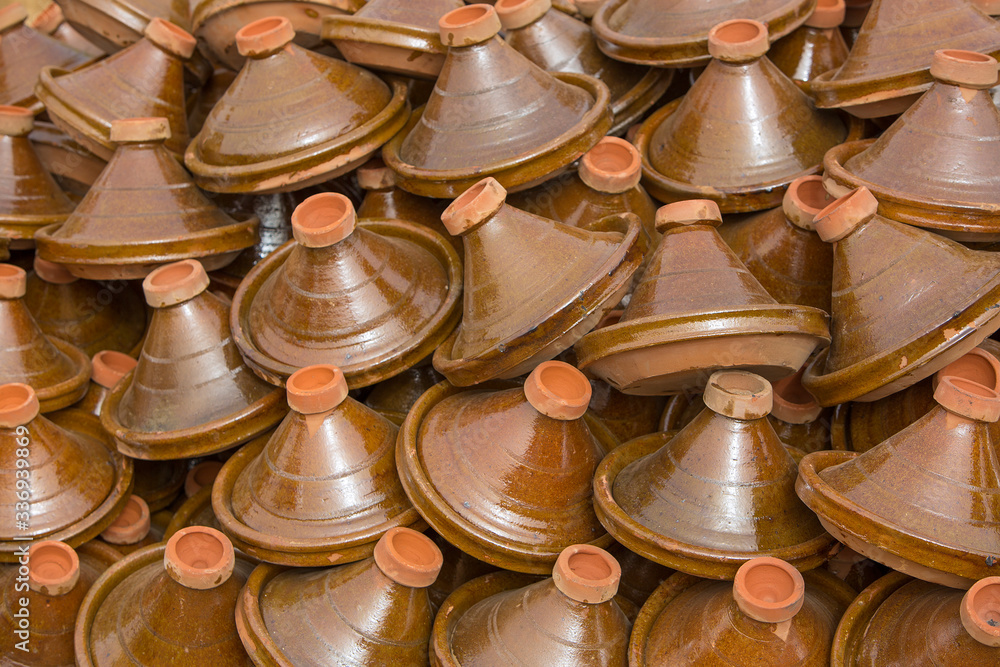 Brown Tajines at the market, Morocco Brown Tajines at the market, Morocco