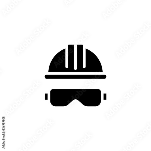 Construction helmet and glasses icon. Safety sign. Construction symbol for your web site design, logo, app, UI. Vector illustration, EPS10.