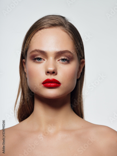 beautiful glamor woman naked shoulders makeup model