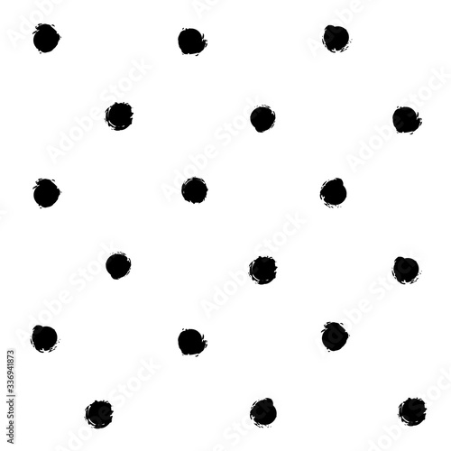 Seamless pattern with black circles on a white background. Floral print. Isolated geometric. Great for fabric, wallpaper, textile, wrapping. Vector illustration.