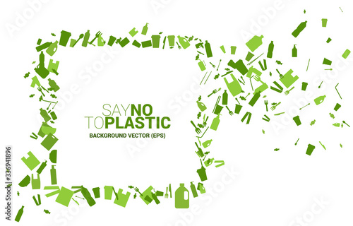 Square frame from plastic package and product icon. background for take care and save the environment. Say no to plastic